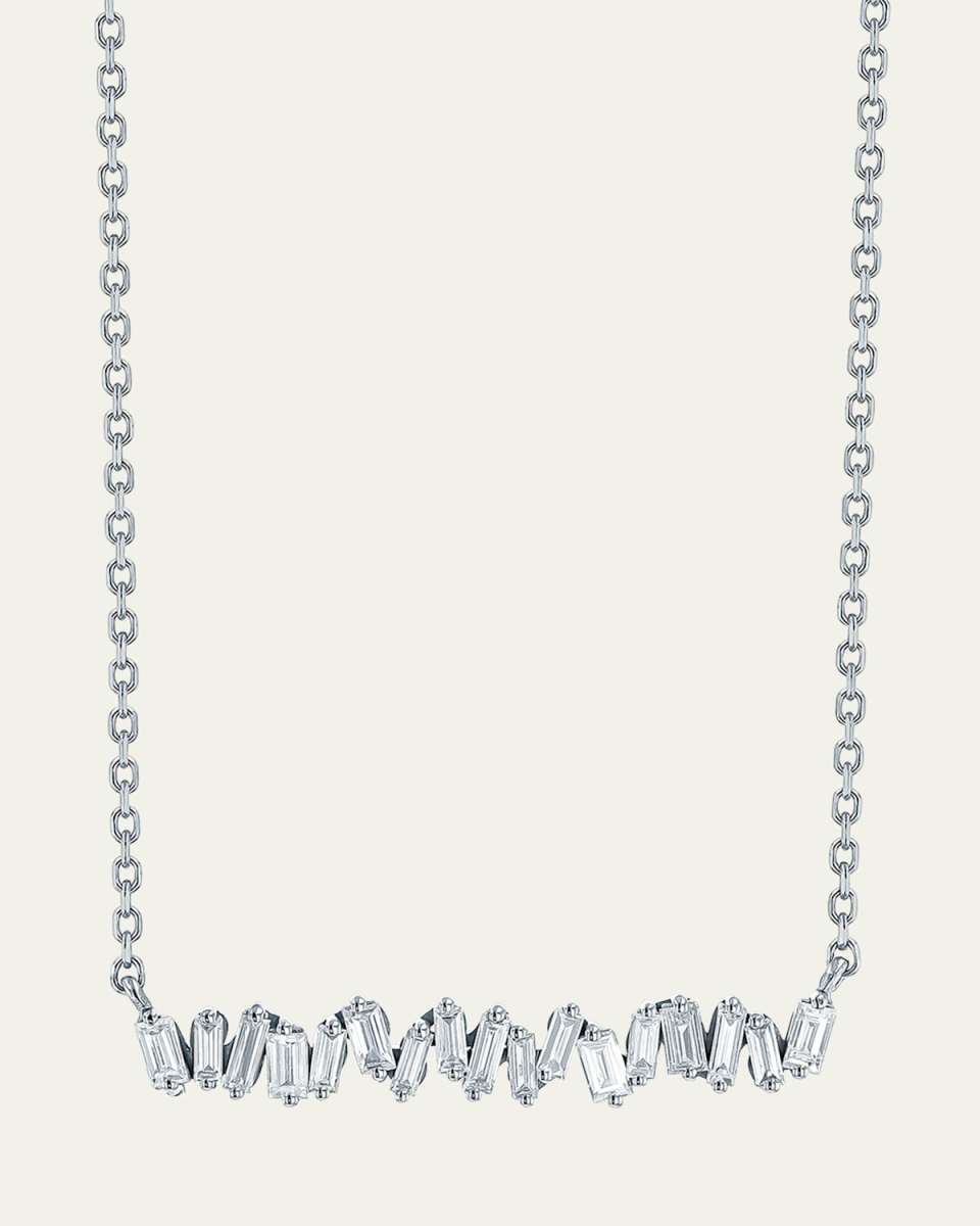 18k White Gold Baguette Diamond Bar Necklace