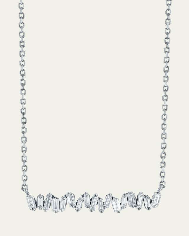 18k White Gold Baguette Diamond Bar Necklace