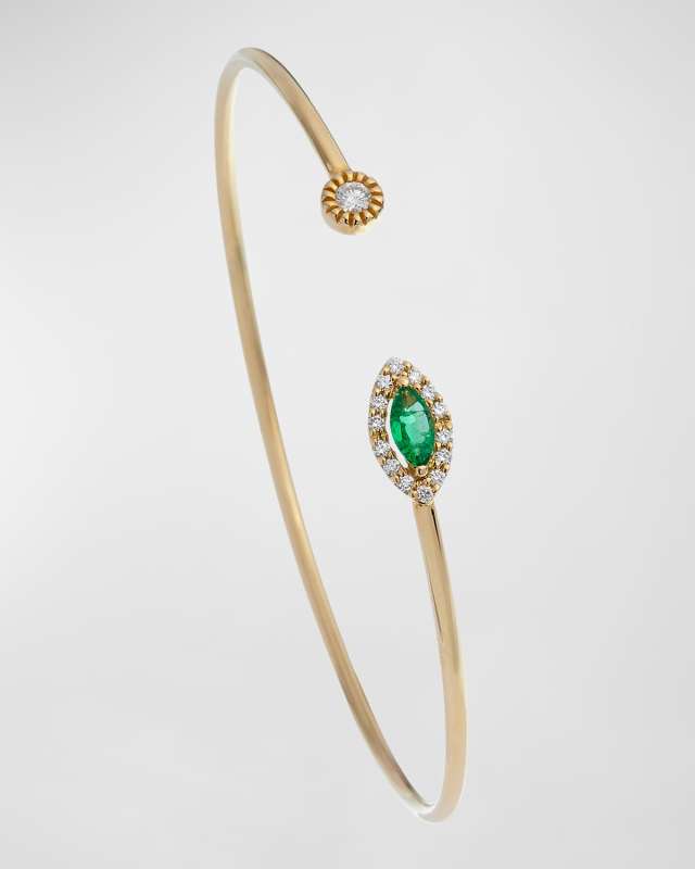 18K Yellow Gold Bracelet with Diamonds and Emerald Marquise