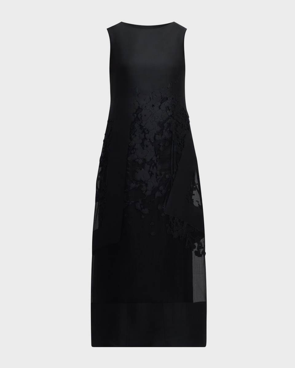 Sheer-Inset Floral Jacquard Maxi Dress