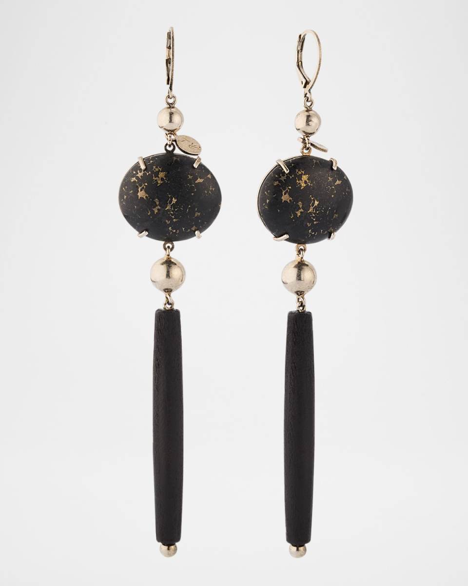 Sterling Silver Wood And Quartz Drop Earrings