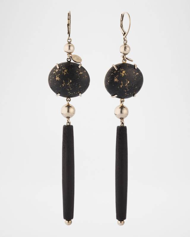 Sterling Silver Wood And Quartz Drop Earrings