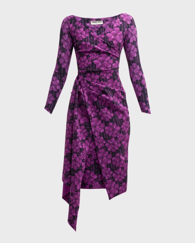 Pleated Floral-Print Bodycon Dress