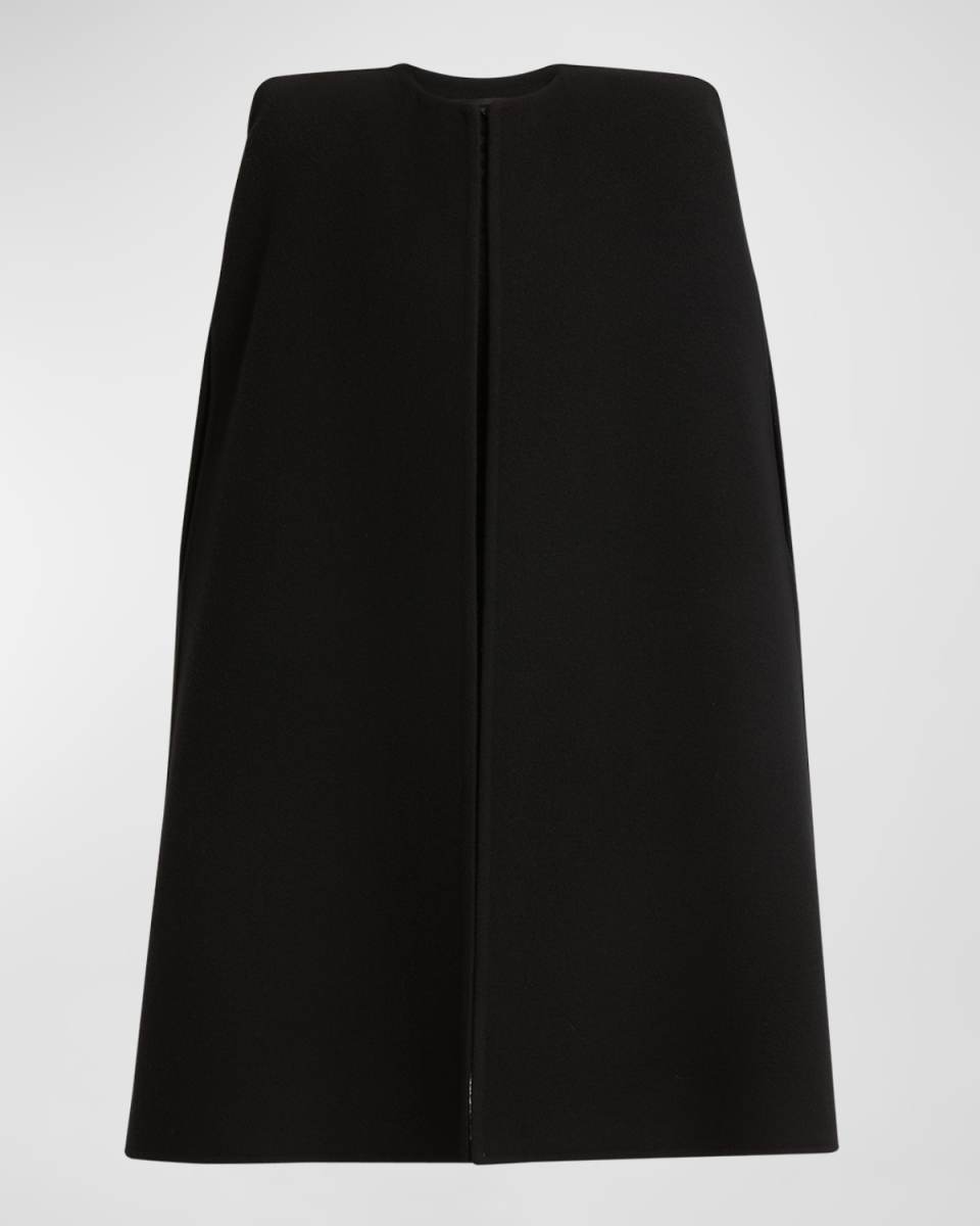 Wide Strong-Shoulder Wool-Cashmere Cape
