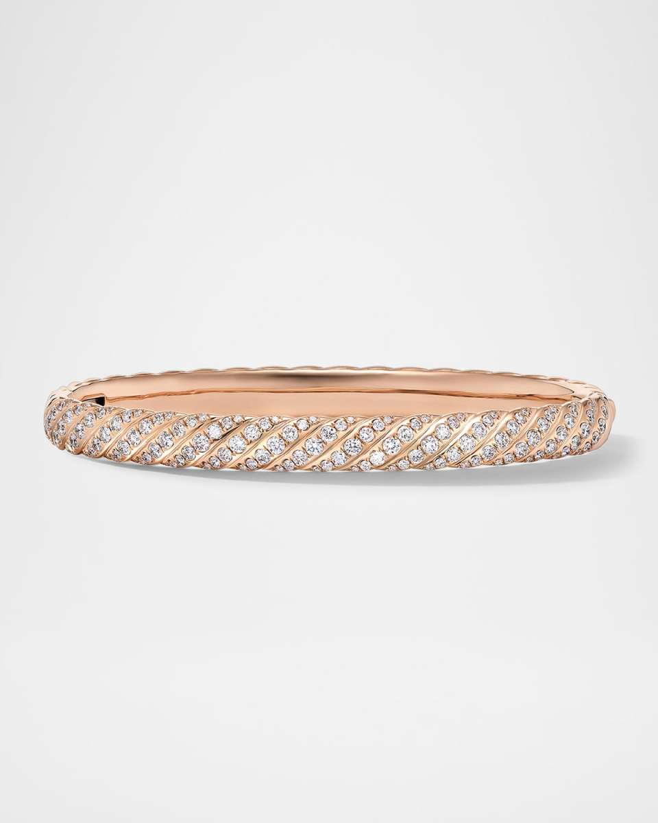 Sculpted Cable Bangle Bracelet in 18K Rose Gold with Diamonds, 6.2
