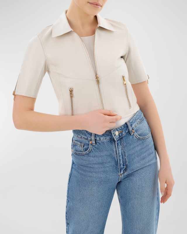 Sevana Reversible Short-Sleeve Leather Jacket