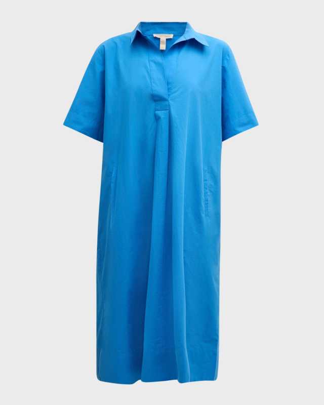 Pleated Organic Cotton Poplin Midi Shirtdress