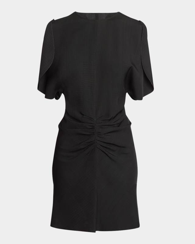Gathered-Waist Short-Sleeve Mini Dress