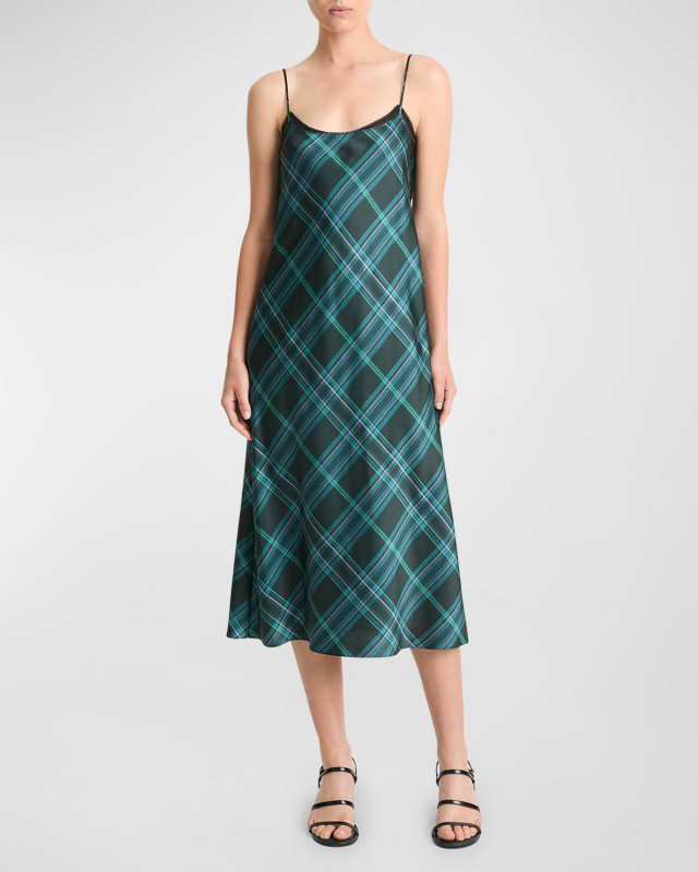 Plaid Lace-Trim Slip Dress