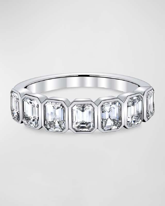 Platinum 7 Stone Band with Bezel Set Emerald Cut Diamonds, 2.30ct