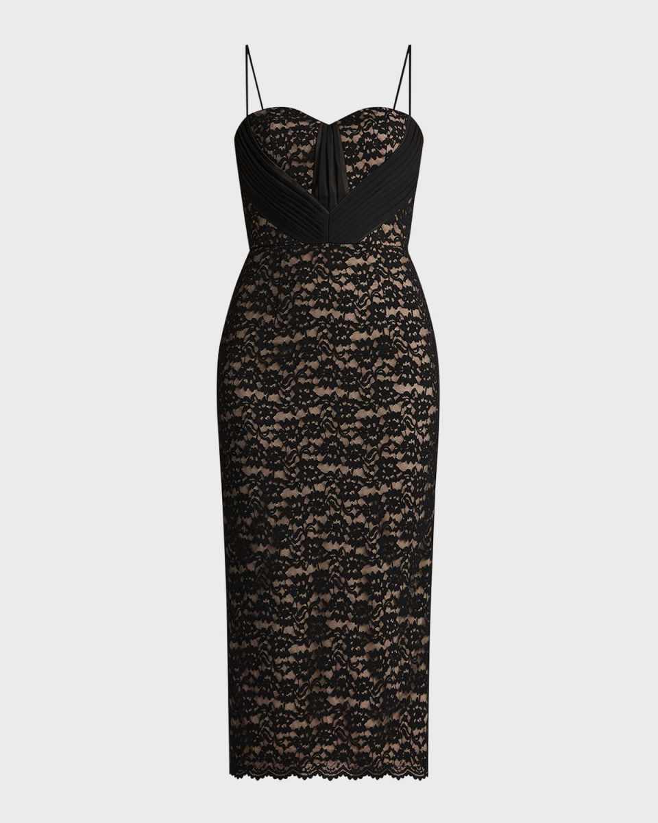 Floral Lace Sweetheart Midi Dress