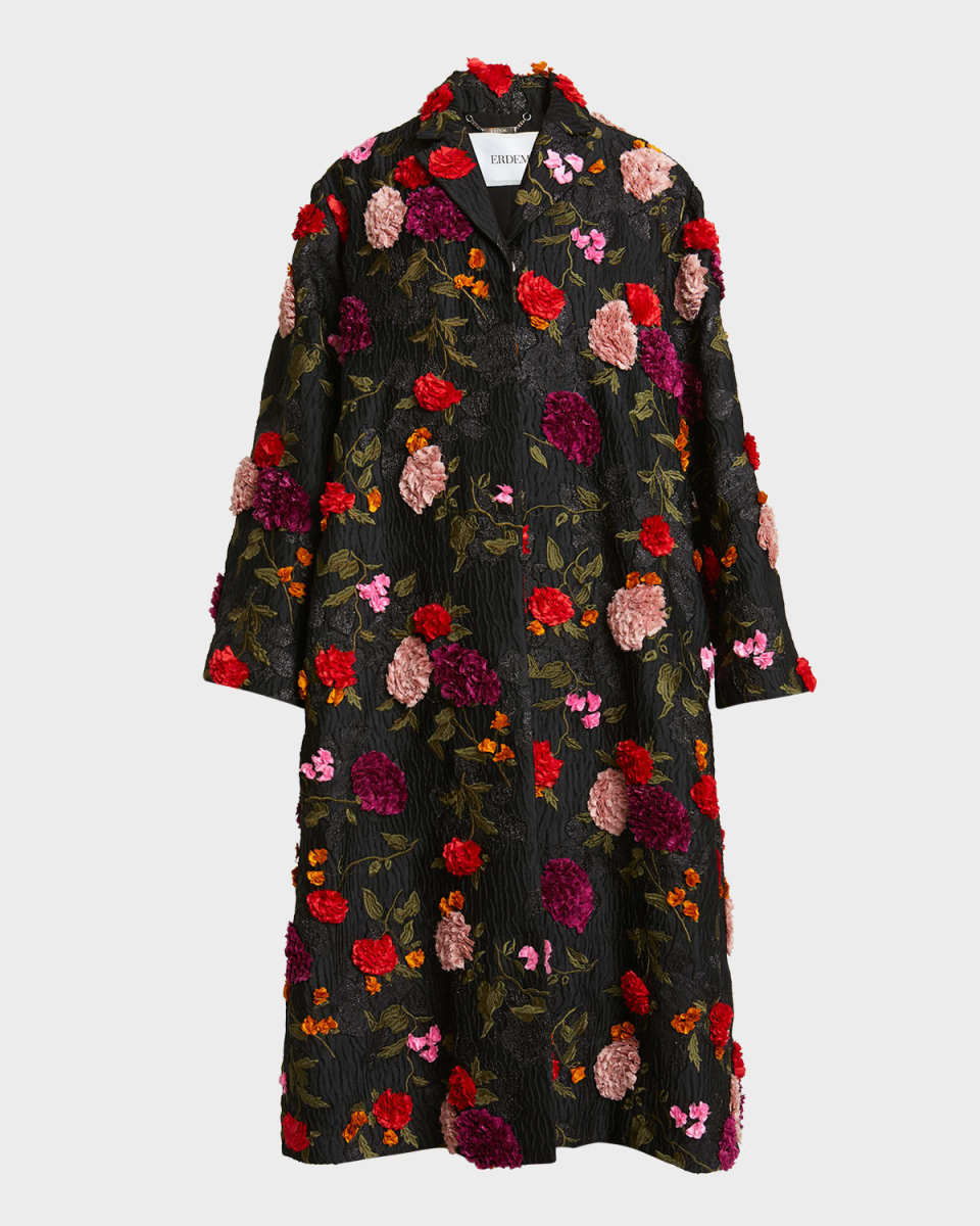 Floral Applique Oversized Evening Coat