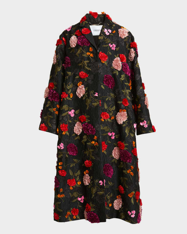 Floral Applique Oversized Evening Coat
