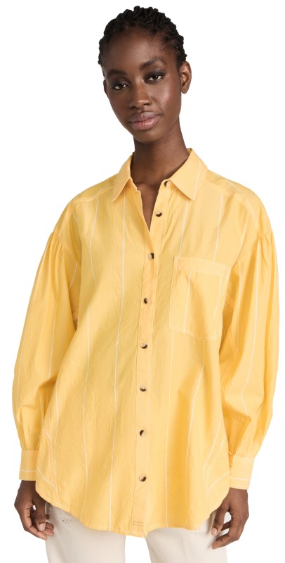 Free People Happy Hour Stripe Top Yellow Combo