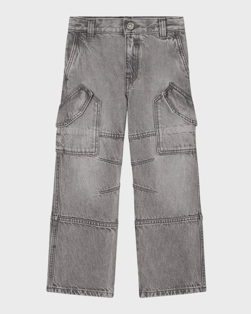 Boy's Washed Grey Cargo Pants, Size 4-6