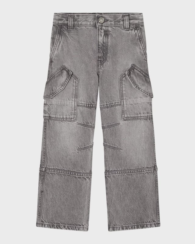 Boy's Washed Grey Cargo Pants, Size 4-6
