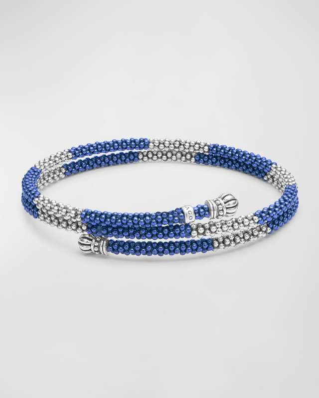Sterling Silver Blue Caviar Ultramarine Ceramic Coil Bracelet