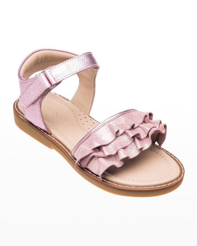 Girl's Flamenco Ruffle Metallic Flat Sandals,