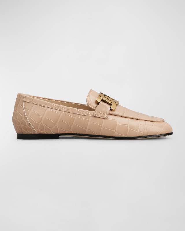 Croco Chain Slip-On Loafers