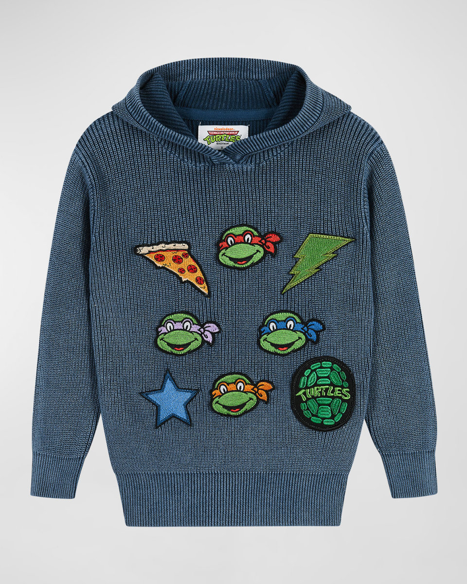 x TMNT Boy's Stone Washed Rib Hooded Sweater, Size 2-7
