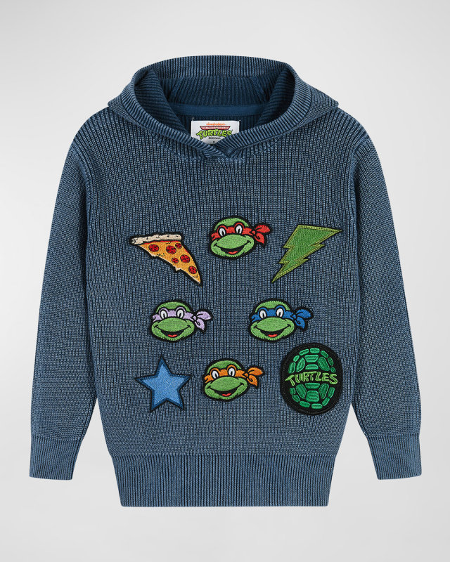 x TMNT Boy's Stone Washed Rib Hooded Sweater, Size 2-7