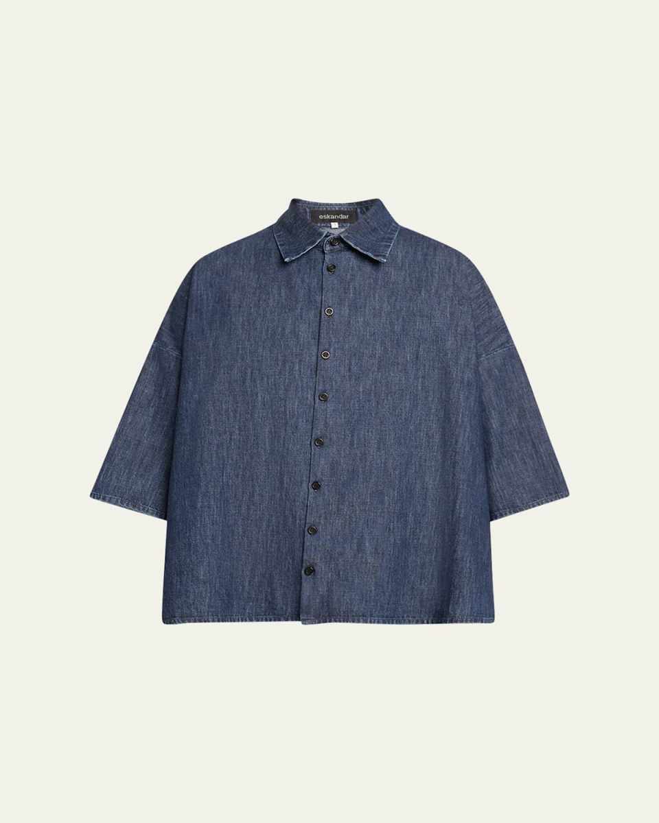 Sloped Shoulder Wide A-Line Denim Shirt