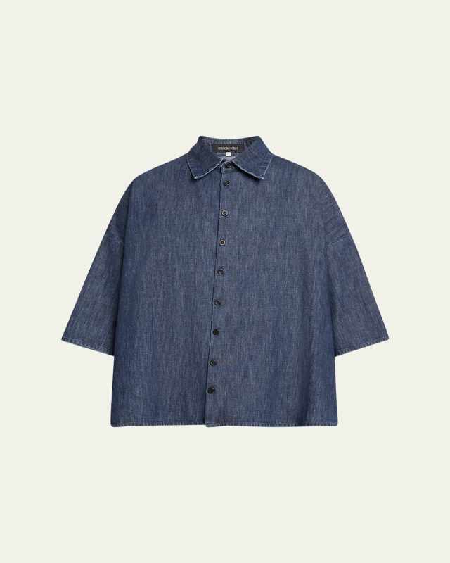 Sloped Shoulder Wide A-Line Denim Shirt
