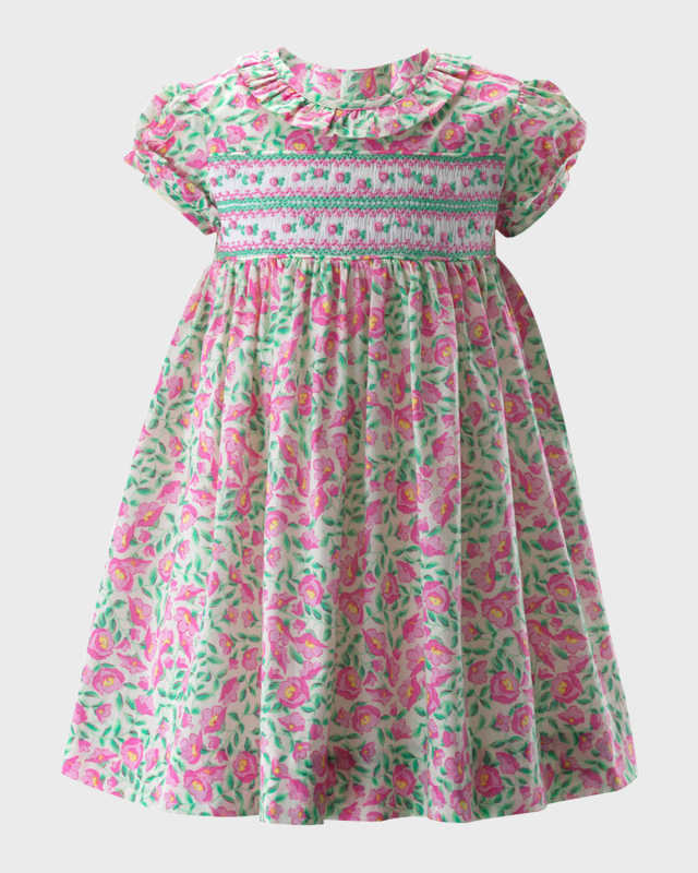 Girl's Leafy Floral Smocked Dress with Bloomers, Size 6M-