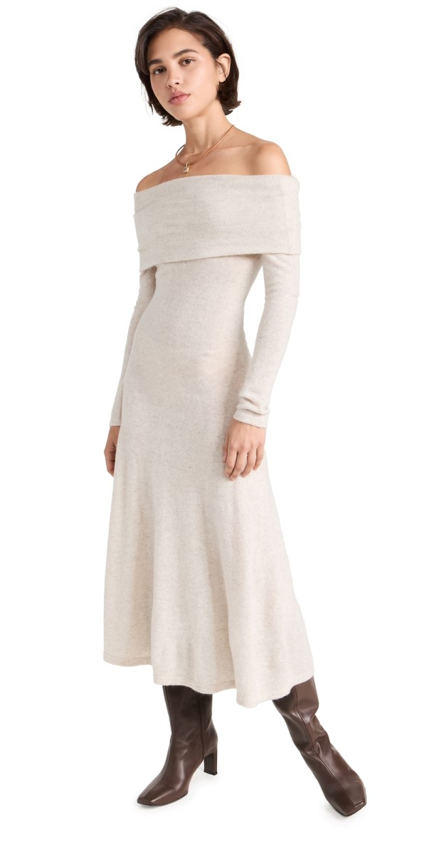 Autumn Cashmere Off Shoulder Flared Cashmere Dress Mojave
