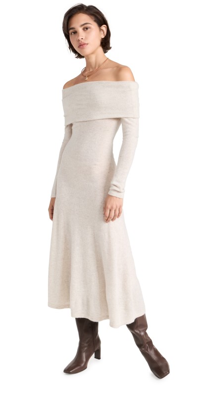 Autumn Cashmere Off Shoulder Flared Cashmere Dress Mojave