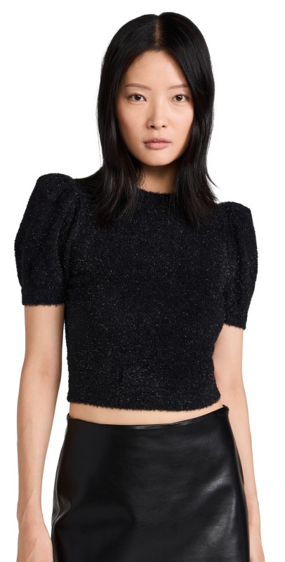 alice + olivia Ciara Puff Sleeve Sweater Black