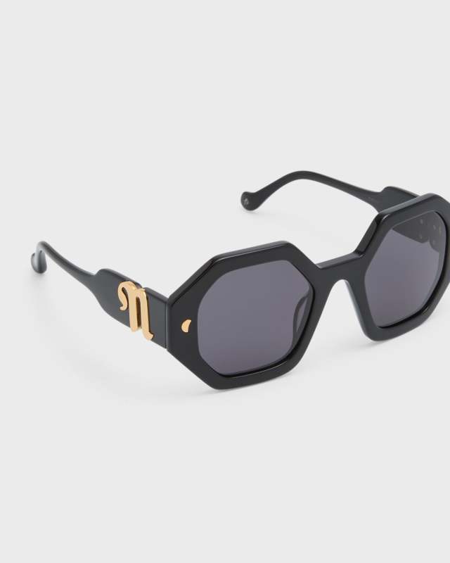 Carlen Geometric Round Acetate Sunglasses
