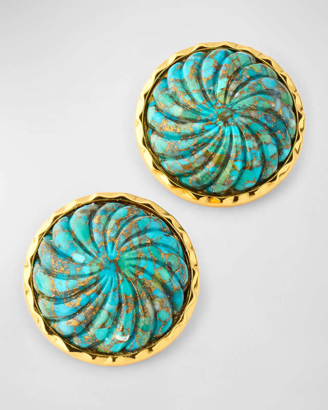 Carved Turquoise Clip Earrings
