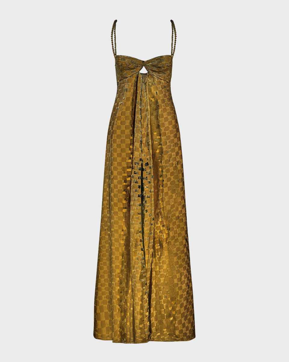 Admirable Masterpiece Metallic Checker Maxi Dress