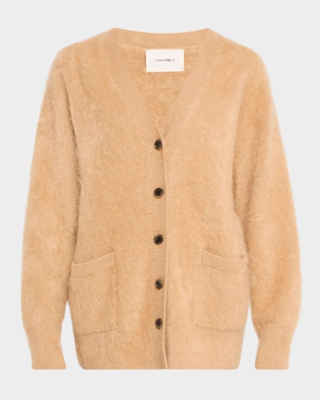 Malena Button-Down Brushed Cashmere Cardigan