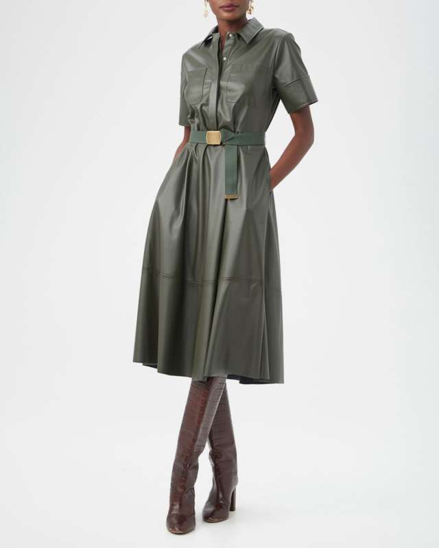 Misola Faux Leather Midi Shirtdress