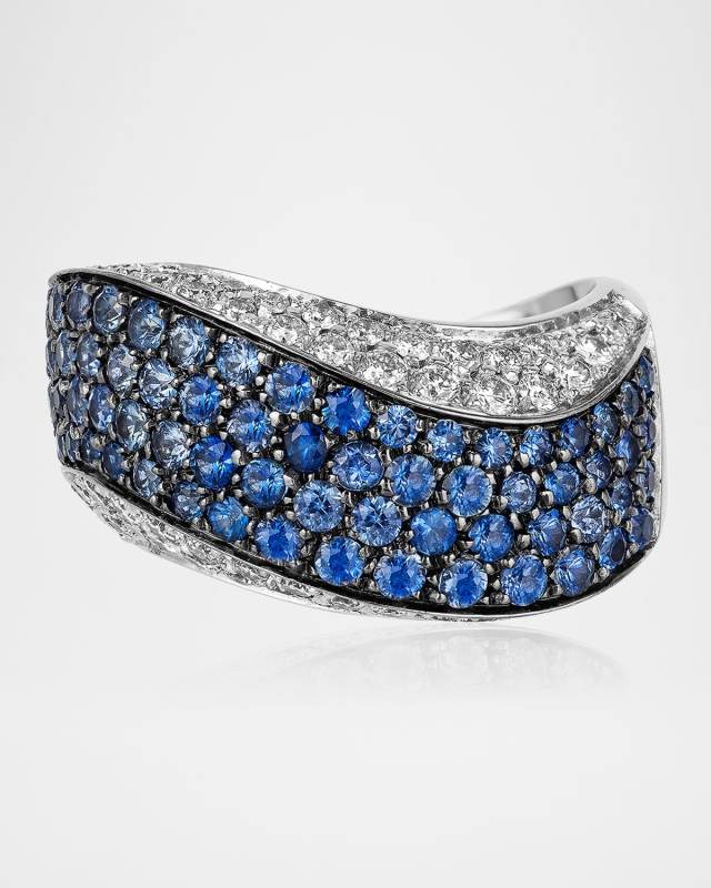 18K White Gold Pave Sapphire and Diamond Ring, Size 7
