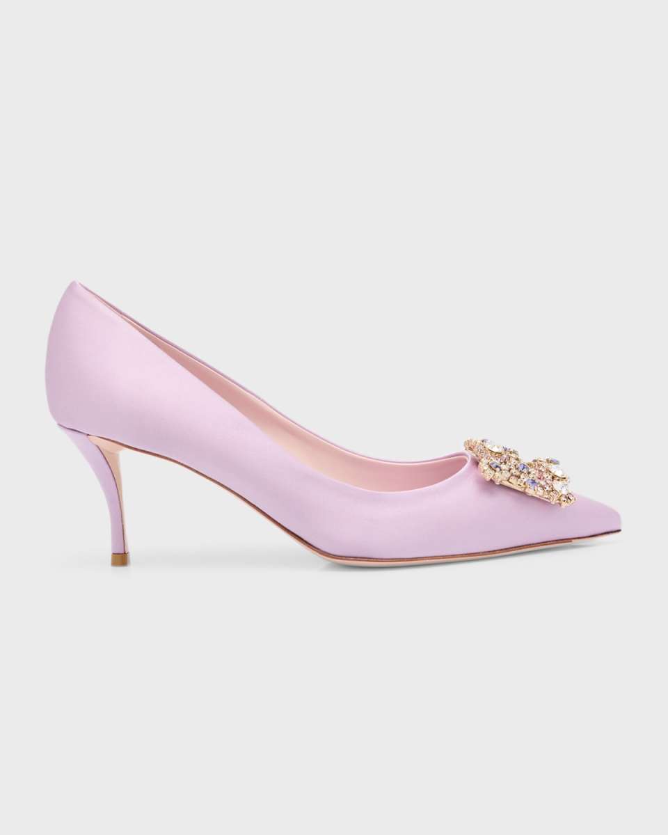 Flower Strass Buckle Satin Pumps
