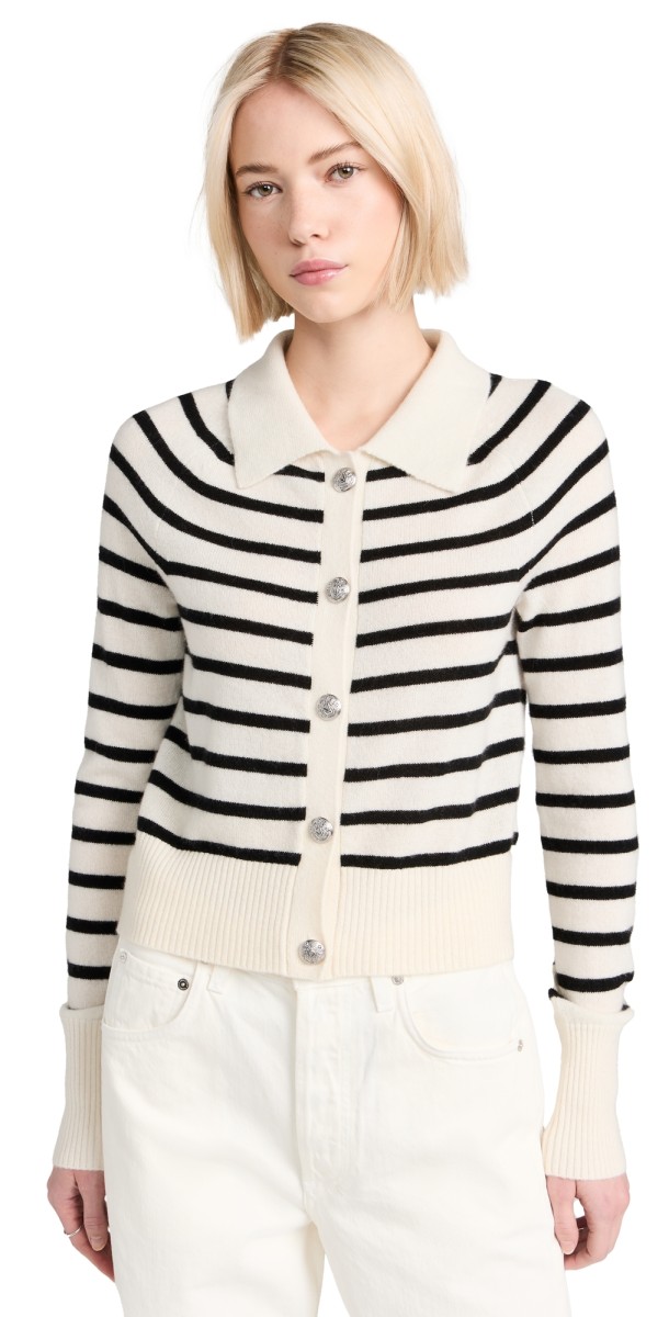 Veronica Beard Cheshire Cashmere Cardigan Off White/Black