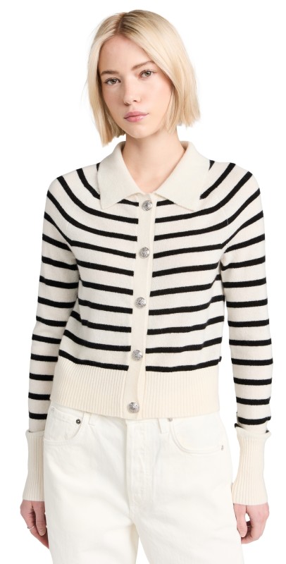 Veronica Beard Cheshire Cashmere Cardigan Off White/Black