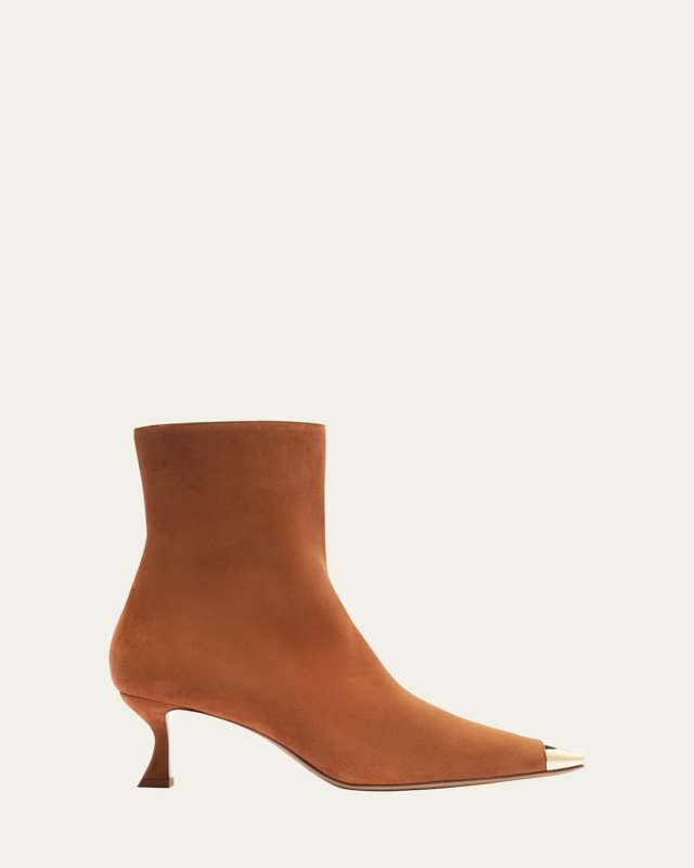 Olivia Suede Cap-Toe Booties