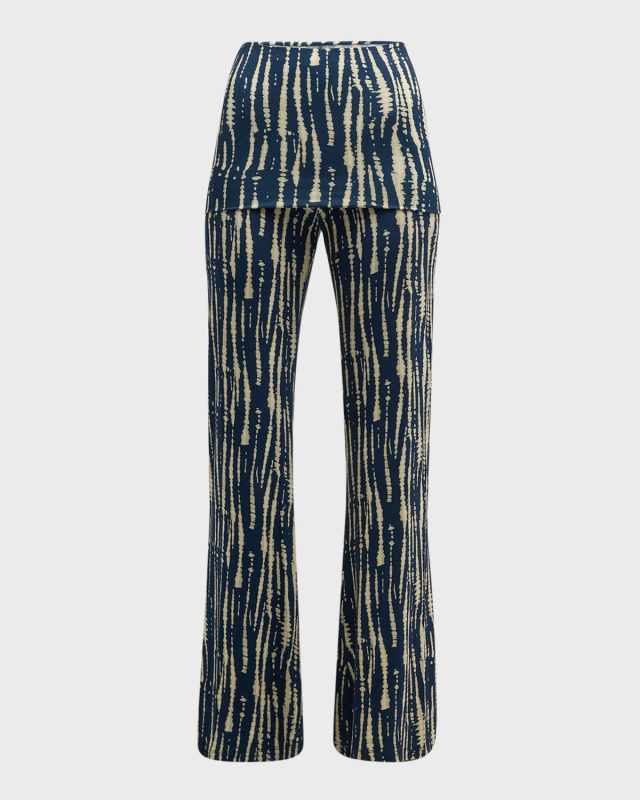 Cimal Striped Fold-Over Straight-Leg Pants