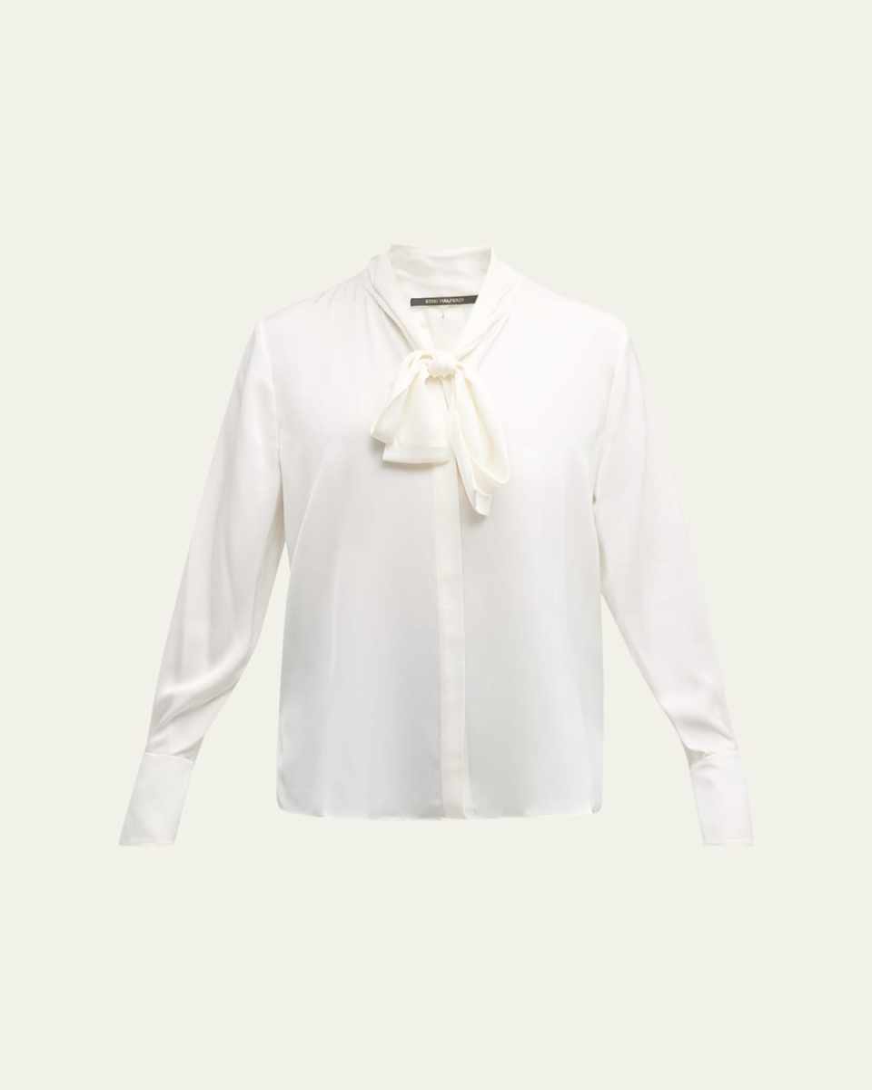 Leni Tie-Neck Button-Down Blous