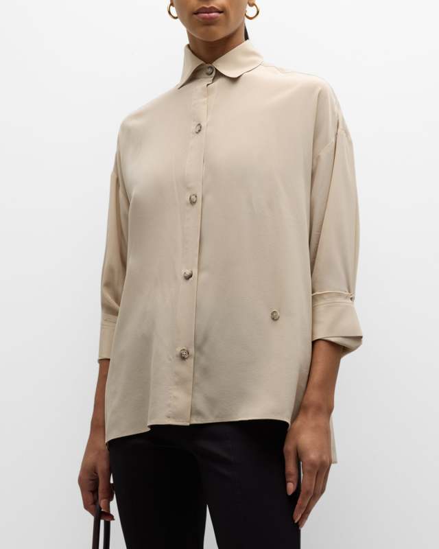 Satin Sheets Silk Button-Front Shirt
