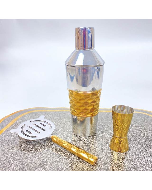 Truro Gold Strainer, Jigger, & Cocktail Shaker Set