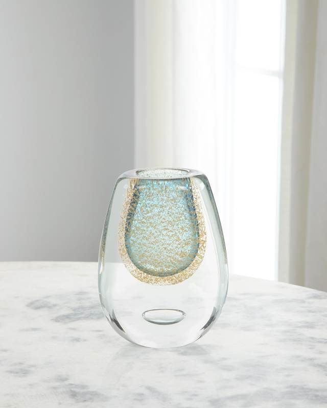 Gold-Flecked Blue Handblown Glass Vase III
