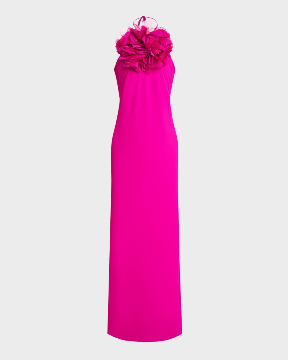 Onika Flower Halter Column Gown