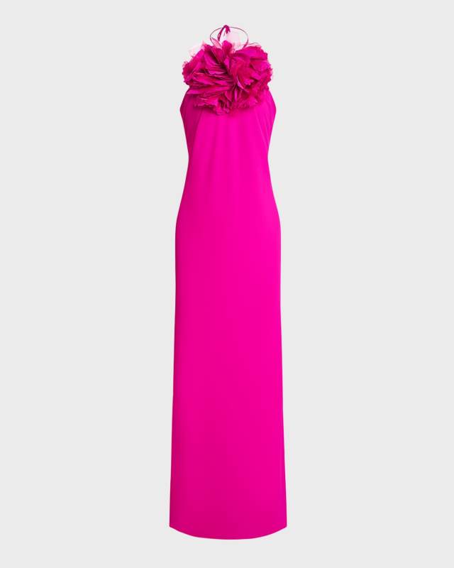 Onika Flower Halter Column Gown