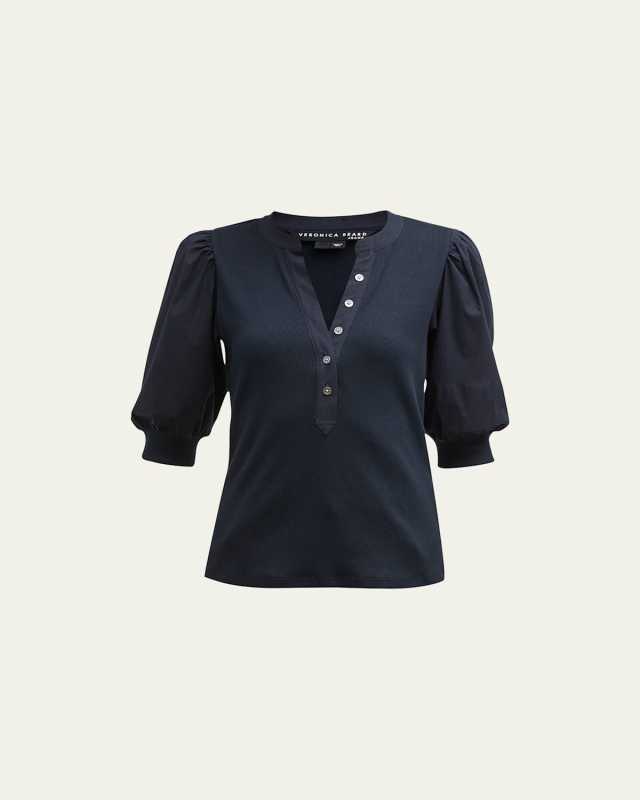 Coralee Puff Sleeve Button-Front Top
