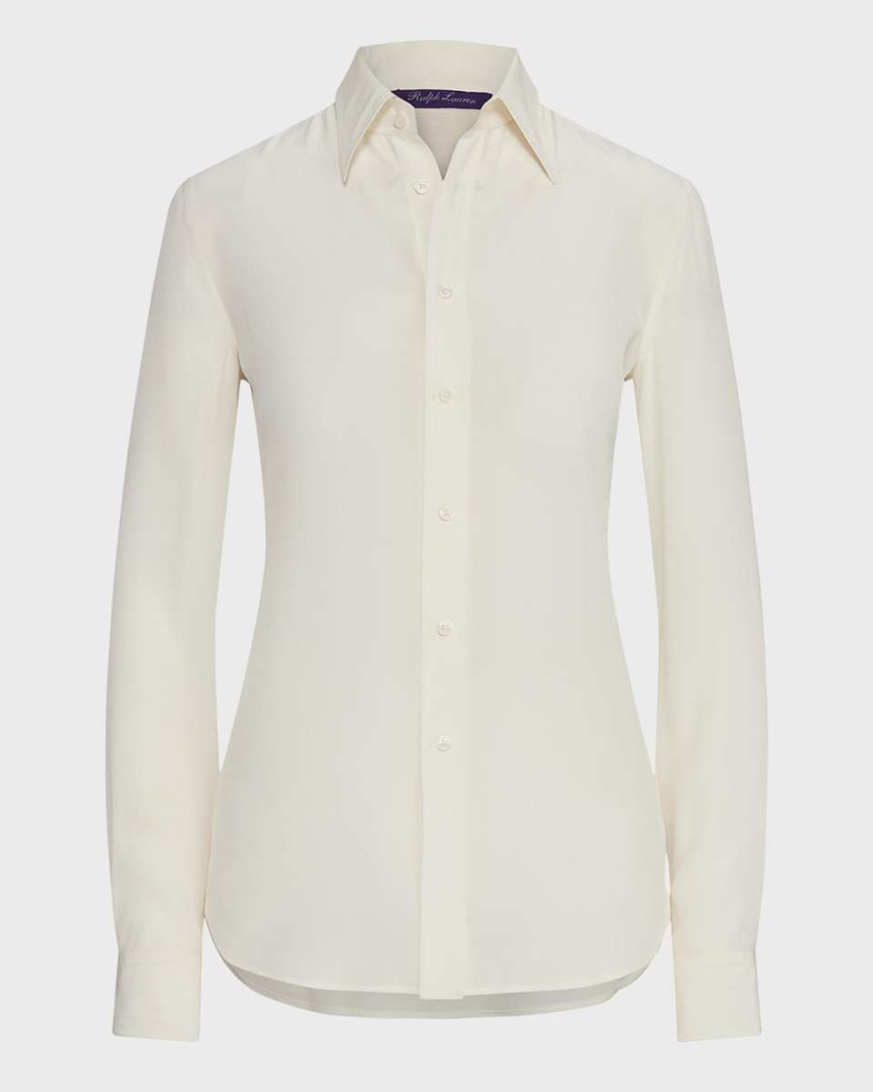 Hailey Silk Long-Sleeve Collared Shirt